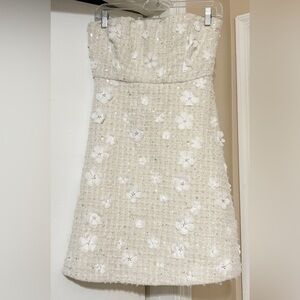 NWT $188 Anthropologie White Flower Beaded Strapless Dress